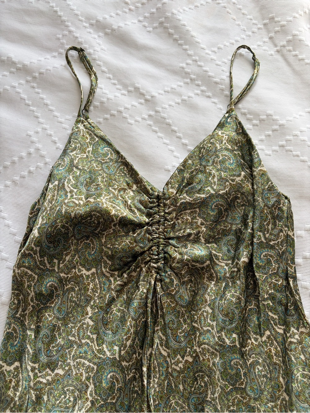 Zara Satin Slip Dress in Green - Picture 2 of 4